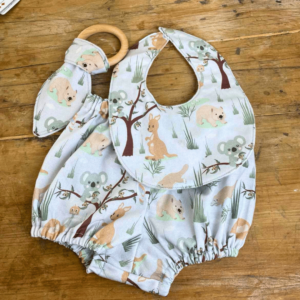 Australiana Nappy Cover, Bib & Teether