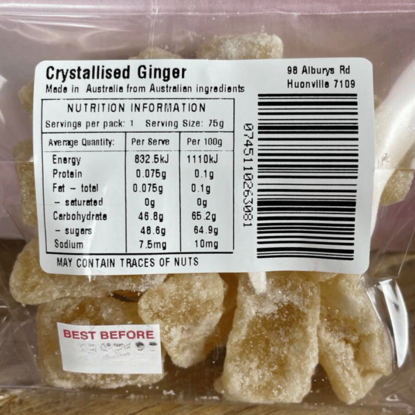 Crystallised Ginger back of packet