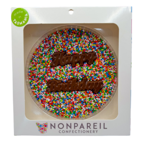 Nonpareil Chocolate Freckle Round HAPPY BIRTHDAY in Gift Boxed