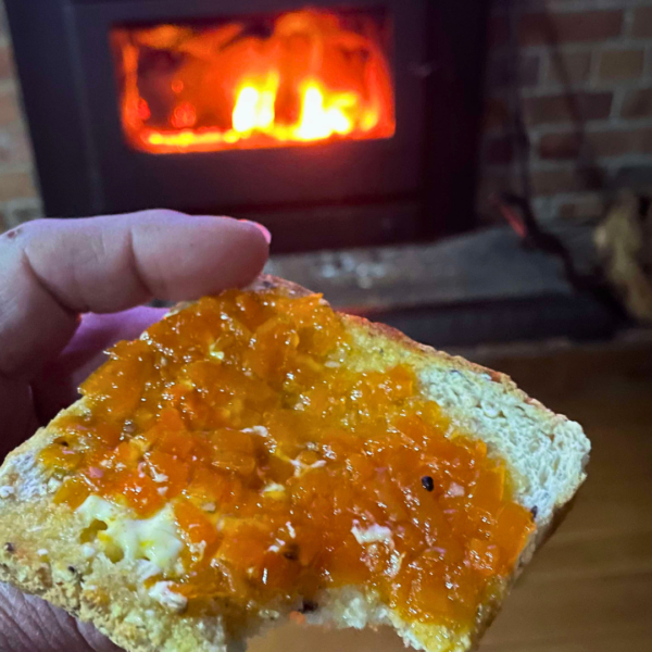 Range Tasmania Carrot and lime jam DELICIOUS on toast in front of the fire