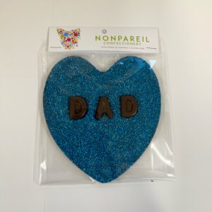 Chocolate Freckle - Large Blue Heart Shape for Dad in Bag