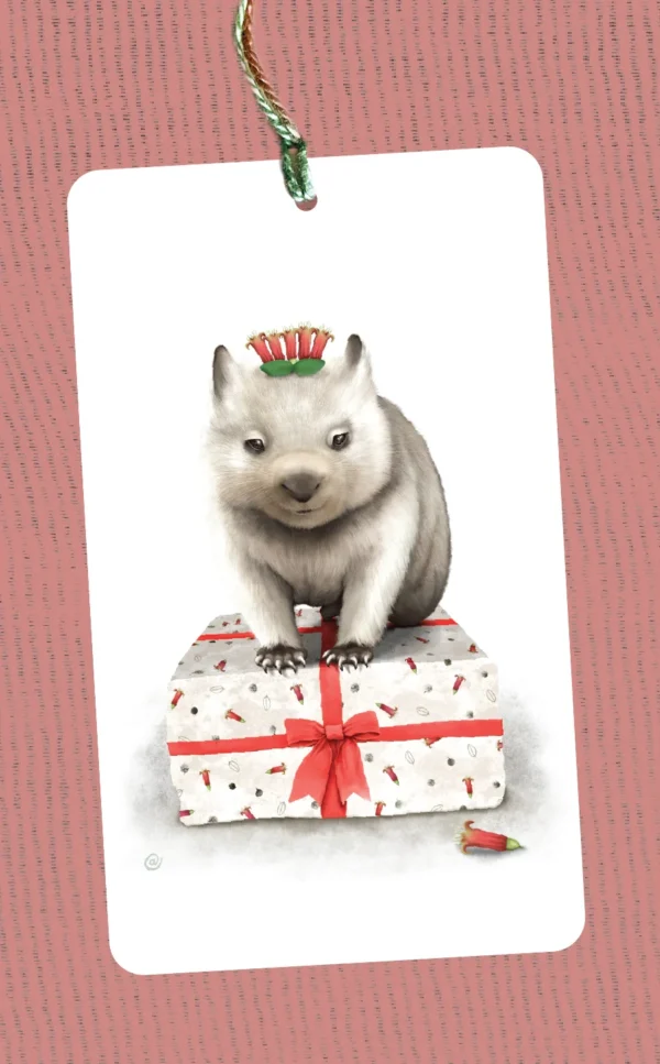 Tasmanian wombat christmas gift tag