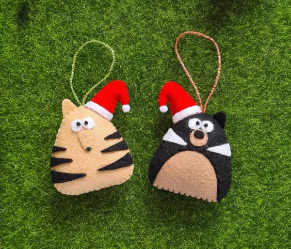 Tasmanian Devil & Tiger Wool Felt Christmas Tree Decoration Set