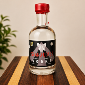Island Coast Vodka bottle with red wax seal, Tasmanian vodka, World Vodka Awards Gold